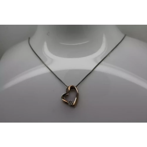 .925 Sterling Silver DIAMOND FLOWER accent OPEN WORK HEART necklace 18