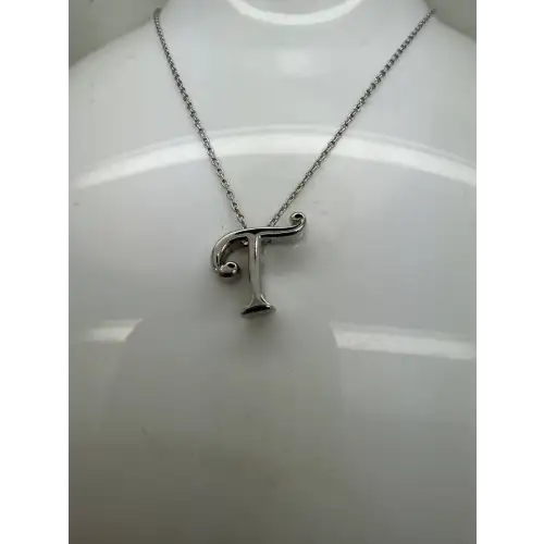 .925 Sterling Silver FANCY INITIAL T pendant neklace 18