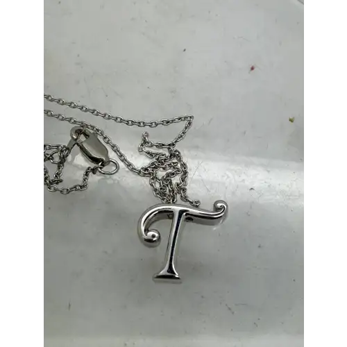 .925 Sterling Silver FANCY INITIAL T pendant neklace 18