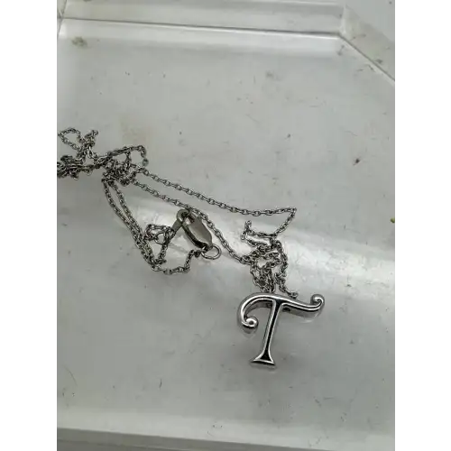 .925 Sterling Silver FANCY INITIAL T pendant neklace 18