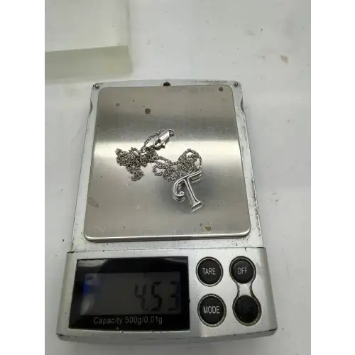 .925 Sterling Silver FANCY INITIAL T pendant neklace 18