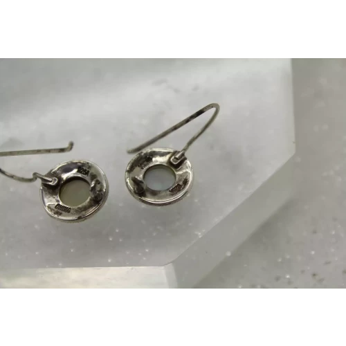 .925 Sterling Silver OPALITE & MARCASITE ROUND DROP DANGLE earrings