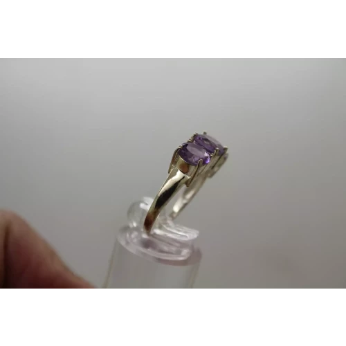 .925 Sterling Silver PURPLE TOPAZ 3 STONE ring  size 9