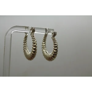 .925 Sterling Silver RIBBED DESIGN HOOP earrings