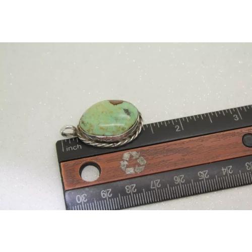 .925 Sterling Silver Rope Design Bezel set GREEN TURQUOISE pendant