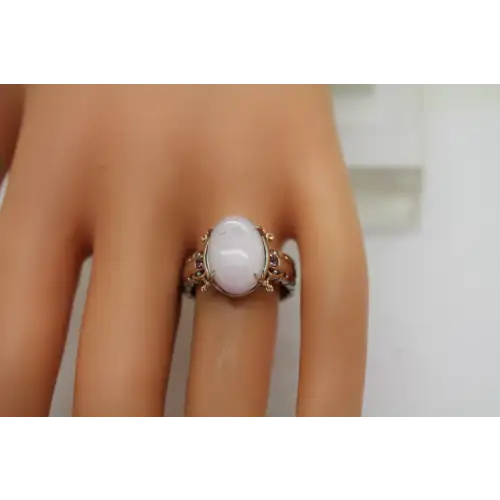 .925 Sterling Silver ROSE QUARTZ RUFFLED BAND ring size 8.25 #