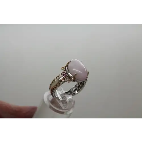 .925 Sterling Silver ROSE QUARTZ RUFFLED BAND ring size 8.25 #