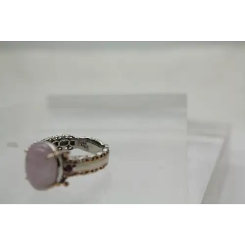 .925 Sterling Silver ROSE QUARTZ RUFFLED BAND ring size 8.25 #