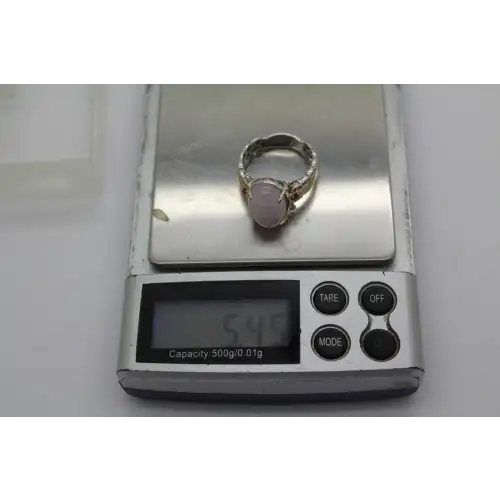 .925 Sterling Silver ROSE QUARTZ RUFFLED BAND ring size 8.25 #