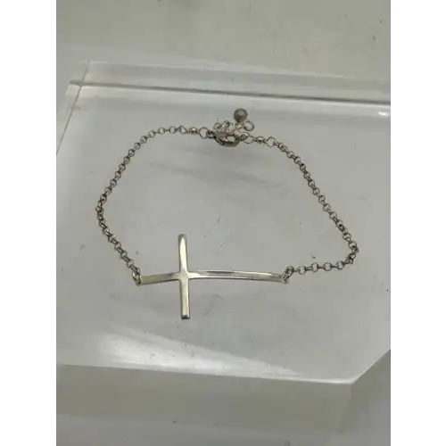 .925 Sterling  Silver SIDEWAYS CROSS DESIGN bracelet 8