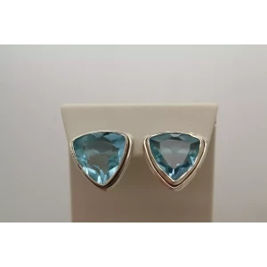 .925 Sterling Silver TRILLION CUT AQUAMARINE  stud earrings