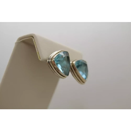 .925 Sterling Silver TRILLION CUT AQUAMARINE  stud earrings