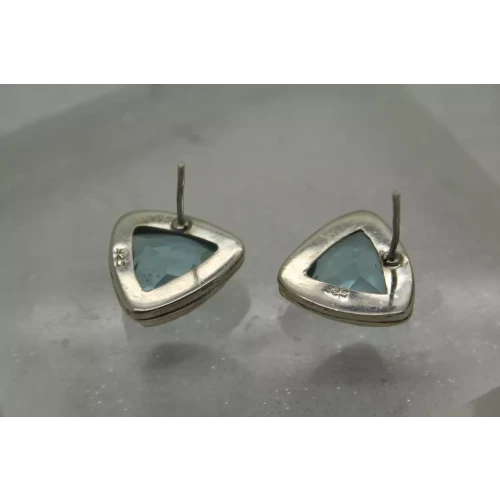 .925 Sterling Silver TRILLION CUT AQUAMARINE  stud earrings