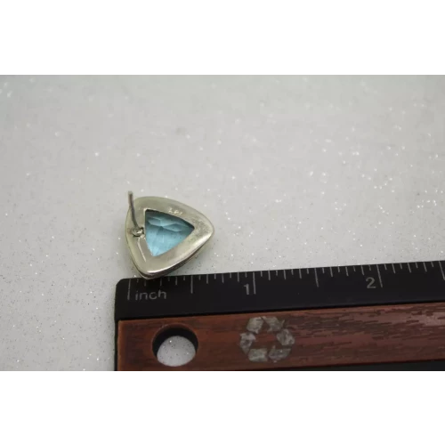 .925 Sterling Silver TRILLION CUT AQUAMARINE  stud earrings