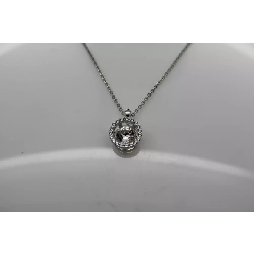.925 Sterling Silver WHITE TOPAZ in motion DIAMOND HALO necklace 18