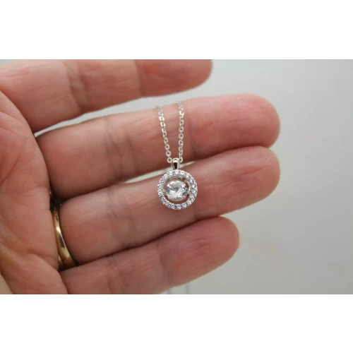 .925 Sterling Silver WHITE TOPAZ in motion DIAMOND HALO necklace 18