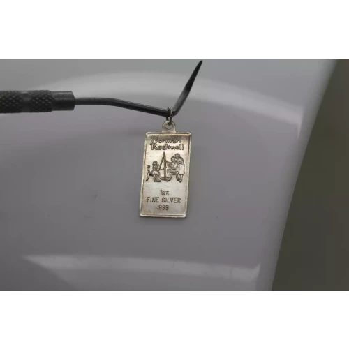 .999 fine silver NORMAN ROCKWELL AG 1g INGOT BAR pendant