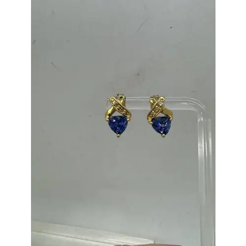 ADI Gold Over .925 S.S. TRILLION CUT PURPLE XO DESIGN earrings