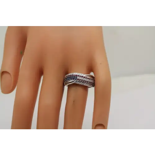 AFFINITY 14k W.G. BL. SAPPHIRE, RUBY & DIAMOND FLAG DESIGN ring size 10 #