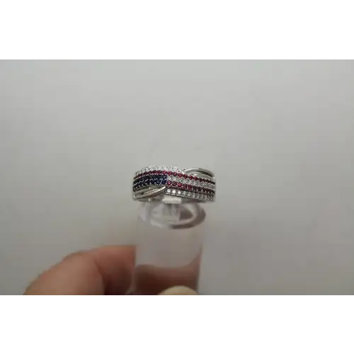 AFFINITY 14k W.G. BL. SAPPHIRE, RUBY & DIAMOND FLAG DESIGN ring size 10 #