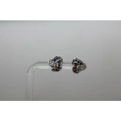AFFINITY KHR 14k W.G RUBY, SAPPHIRE & DIAMOND LOVE KNOT earrings #