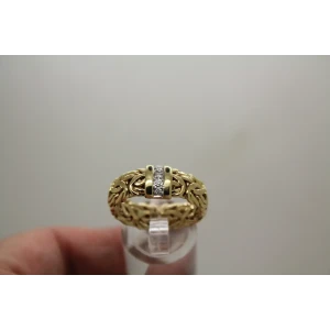 AK TURKEY 14k Y.G. BYZANTINE BAND w/ TINY DIAMONDS ring size 9.75