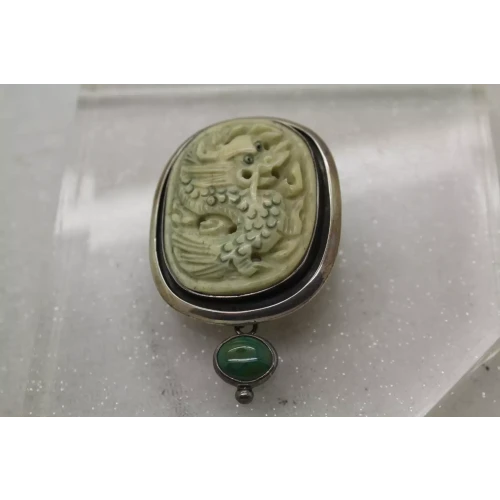 AKR AMY KAHN RUSSELL .925 S.S. CARVED JADE DRAGON pendant pin