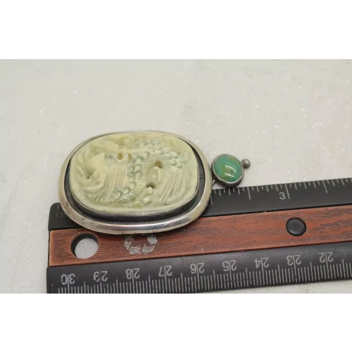 AKR AMY KAHN RUSSELL .925 S.S. CARVED JADE DRAGON pendant pin