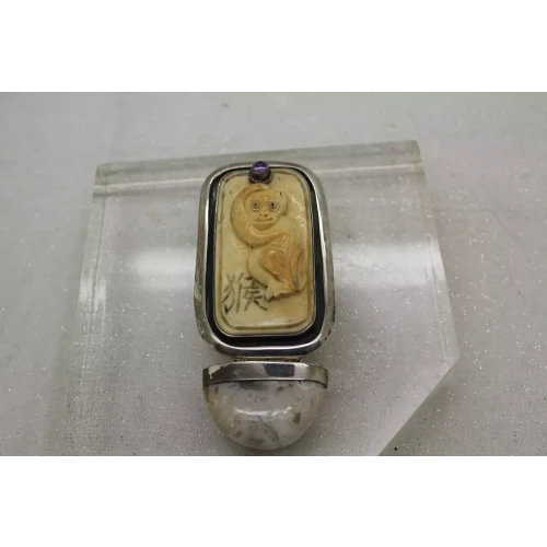 AKR AMY KAHN RUSSELL .925 S.S. CARVED MONKEY GEMSTONE pendant pin