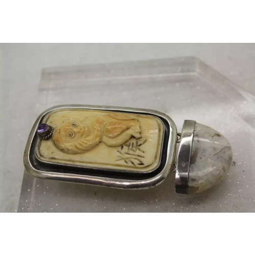 AKR AMY KAHN RUSSELL .925 S.S. CARVED MONKEY GEMSTONE pendant pin