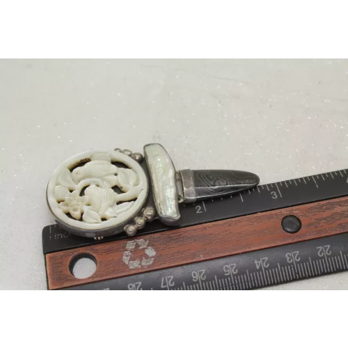 AKR AMY KAHN RUSSELL .925 S.S. CARVED MOP BIRDS pendant pin