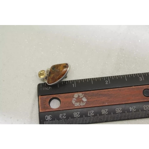 AKR AMY KAHN RUSSELL .925 S.S. PETRIFIED WOOD & CITRINE clip on