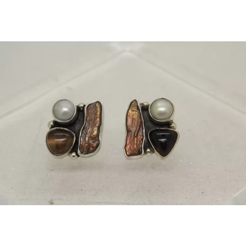 AKR AMY KAHN RUSSELL .925 S.S. SMOKY QUARTZ & PEARL MODERNIST clip