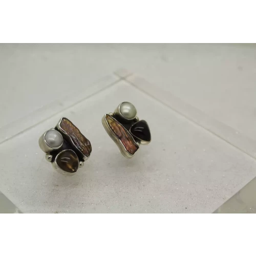 AKR AMY KAHN RUSSELL .925 S.S. SMOKY QUARTZ & PEARL MODERNIST clip