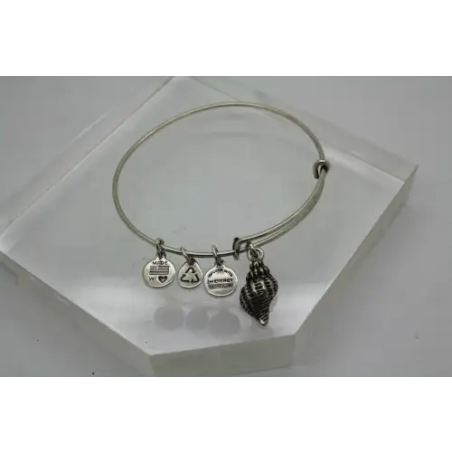 ALEX & ANI Silver CONCH SHELL ENERGY CHARMS BANGLE bracelet