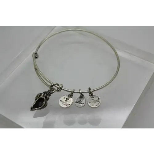 ALEX & ANI Silver CONCH SHELL ENERGY CHARMS BANGLE bracelet