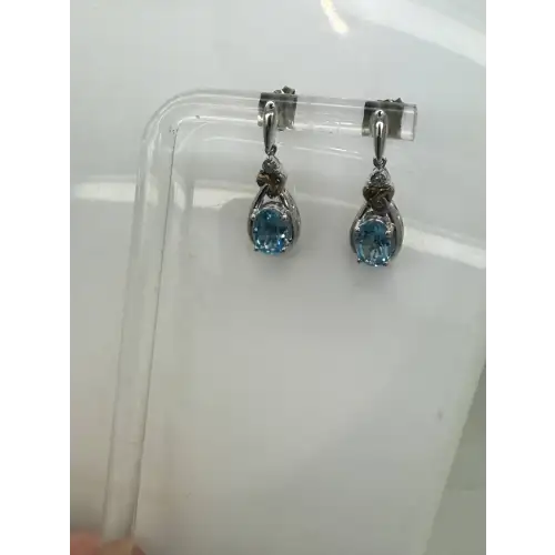 ALWAND VAHAN 14k Y.G. .925 S.S. BLUE TOPAZ DIAMOND DANGLES