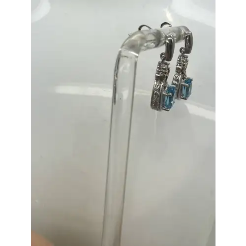 ALWAND VAHAN 14k Y.G. .925 S.S. BLUE TOPAZ DIAMOND DANGLES