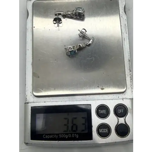 ALWAND VAHAN 14k Y.G. .925 S.S. BLUE TOPAZ DIAMOND DANGLES