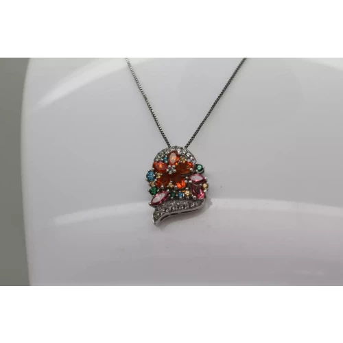ALWAND VAHAN .925 S.S. MULTI GEMSTONE FLORAL HEART DESIGN 20