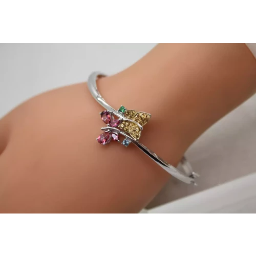 ALWAND VAHAN .925 S.S. PINK & YELLOW TOPAZ BUTTERFLY BANGLE