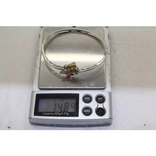 ALWAND VAHAN .925 S.S. PINK & YELLOW TOPAZ BUTTERFLY BANGLE