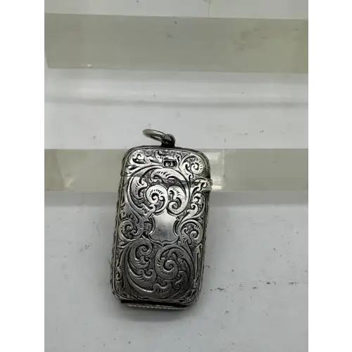 ANTIQUE .925 Sterling Silver BRITISH MATHC SAFE CASE w/ FOB FLORAL