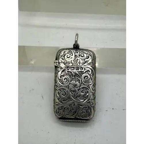 ANTIQUE .925 Sterling Silver BRITISH MATHC SAFE CASE w/ FOB FLORAL