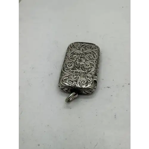 ANTIQUE .925 Sterling Silver BRITISH MATHC SAFE CASE w/ FOB FLORAL