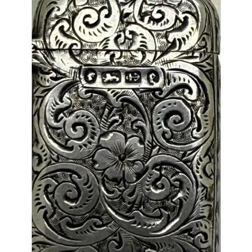 ANTIQUE .925 Sterling Silver BRITISH MATHC SAFE CASE w/ FOB FLORAL