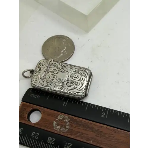 ANTIQUE .925 Sterling Silver BRITISH MATHC SAFE CASE w/ FOB FLORAL