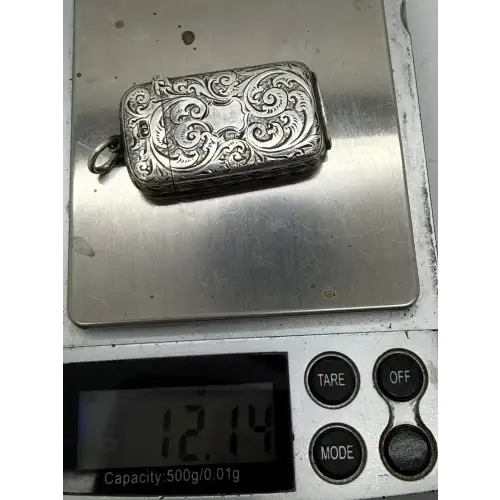 ANTIQUE .925 Sterling Silver BRITISH MATHC SAFE CASE w/ FOB FLORAL