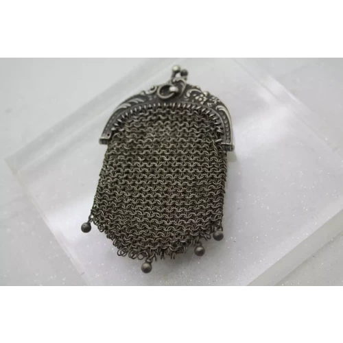 Antique FRENCH CHATELAINE CHAINMAIL SILVER COIN PURSE