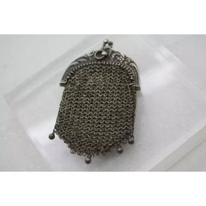 Antique FRENCH CHATELAINE CHAINMAIL SILVER COIN PURSE